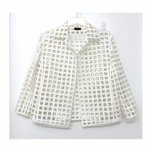 Akris Fae Galleria Open Illusion Grid Jacket White Check Squares Cutout 10